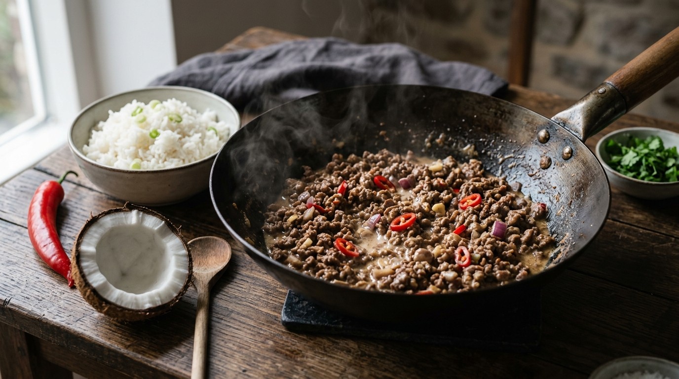 Geroerbakt Gehakt met Kokos recept Geroerbakt Gehakt met Kokos recept