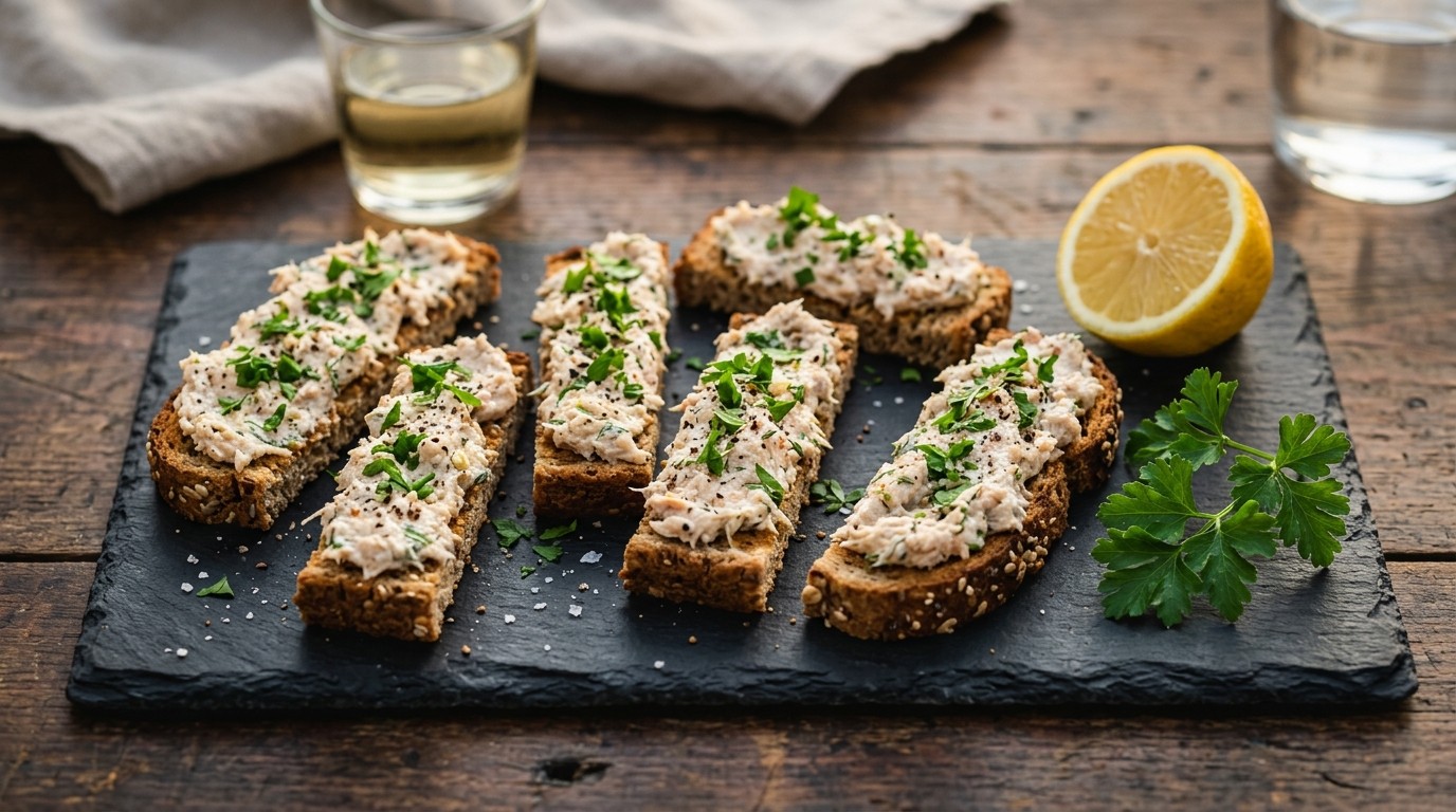 Gerookte Forelpaté op Reepjes Toast recept Gerookte Forelpaté op Reepjes Toast recept