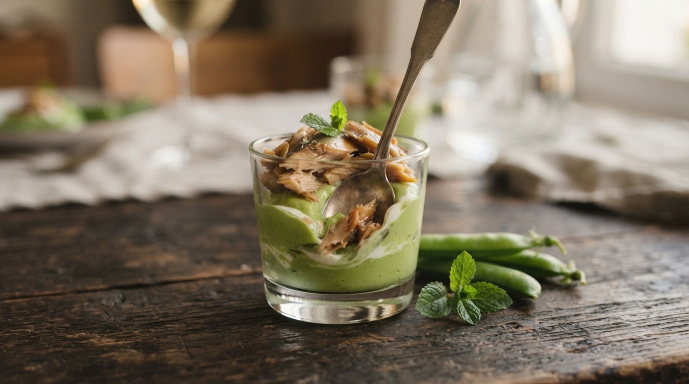 Gerookte Makreel met Doperwtenmousse