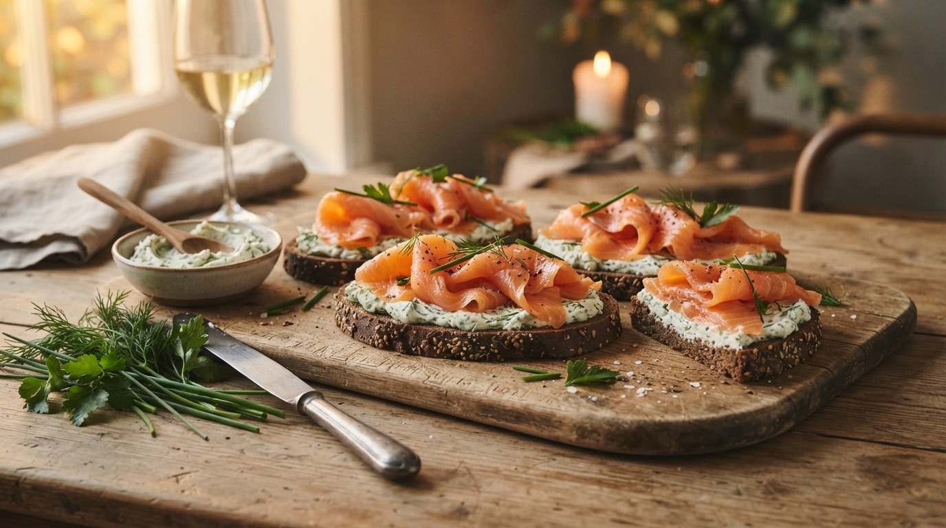 Gerookte Zalm met Kruidige Roomkaas