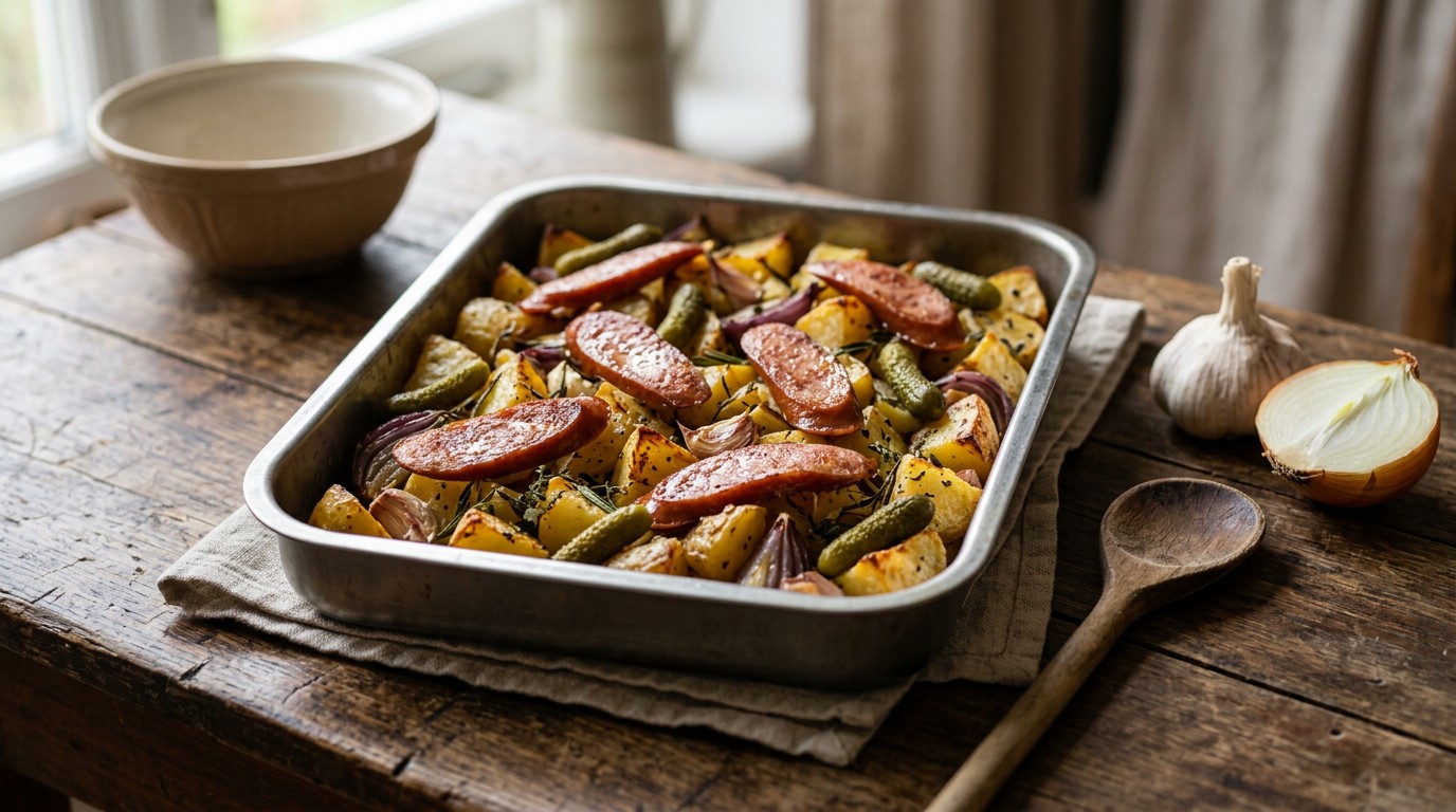 Geroosterde Aardappelen met Plakjes Cervelaat recept Geroosterde Aardappelen met Plakjes Cervelaat recept