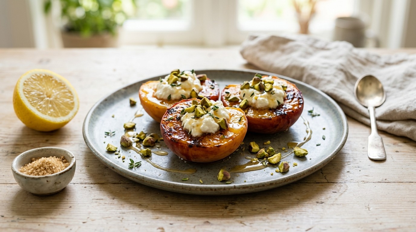 Geroosterde Perziken met Ricotta, Pistachenoten en Honing