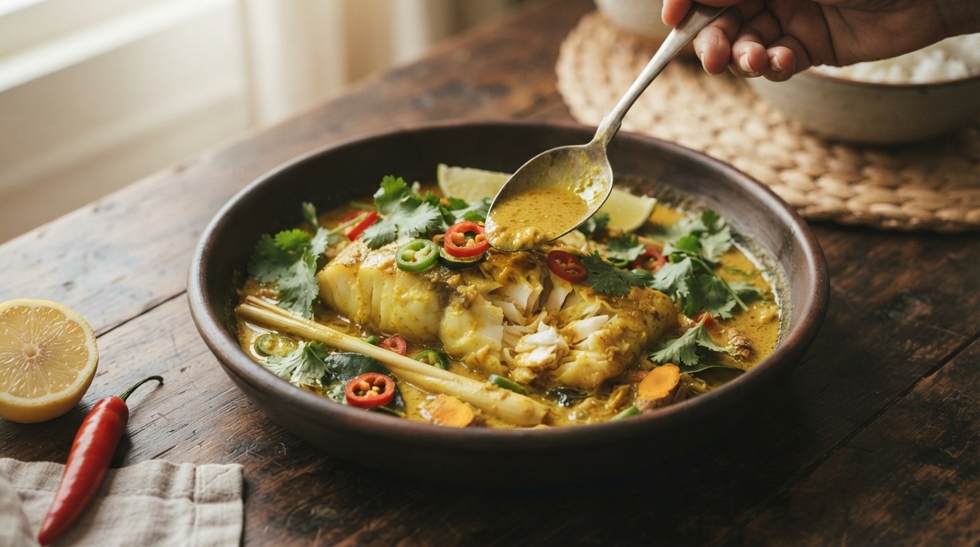 Gesmoorde Kabeljauwfilet in Curry-kokossaus recept Gesmoorde Kabeljauwfilet in Curry-kokossaus recept