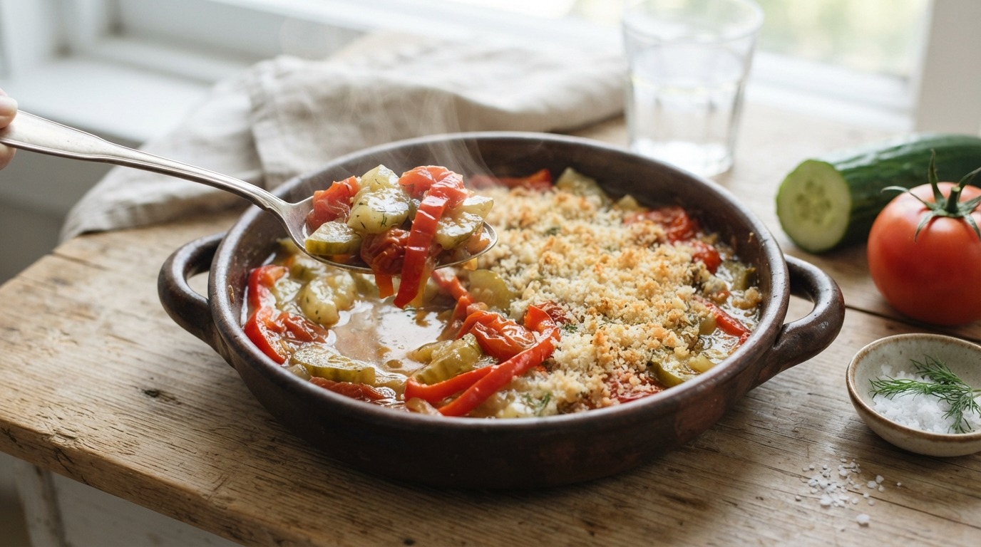 Gesmoorde Komkommer met Paprika en Tomaat