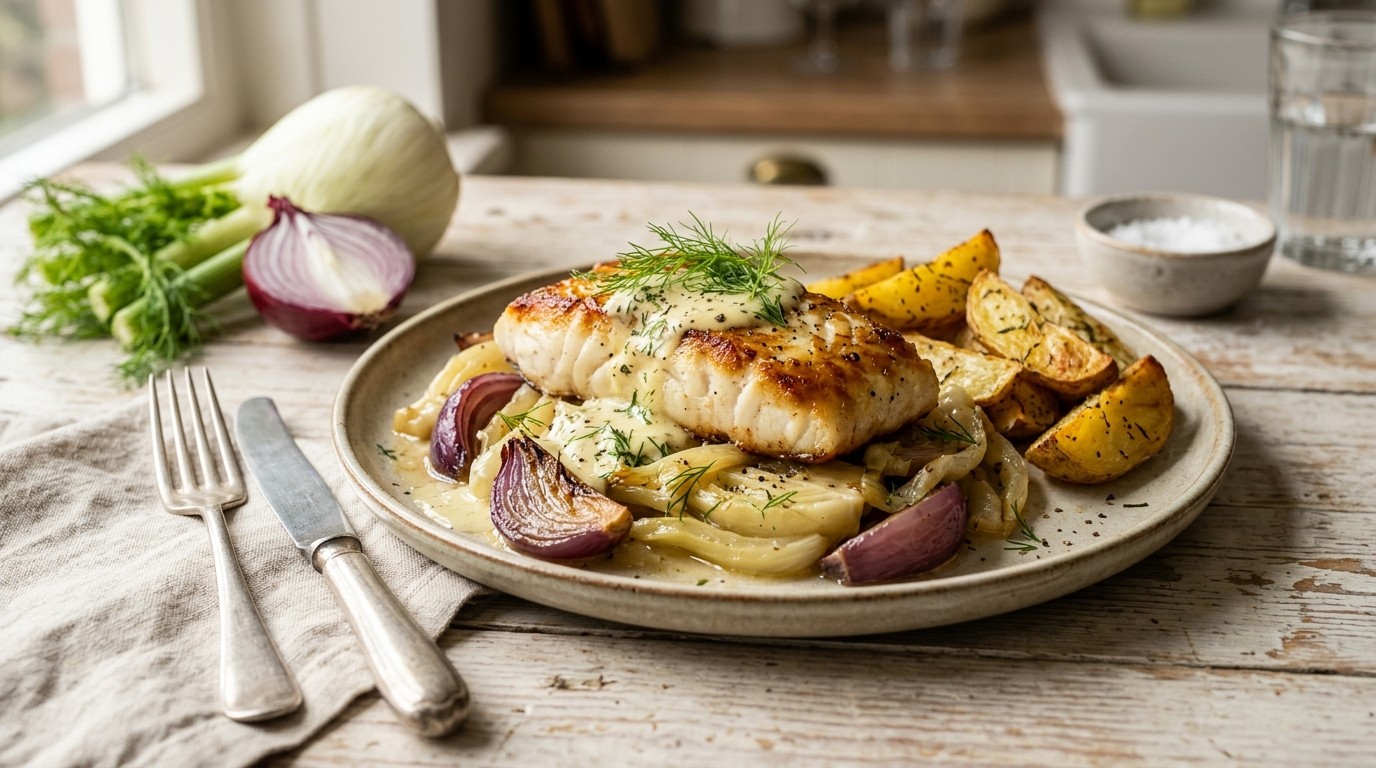 Gesmoorde Venkel met Zeewolffilet