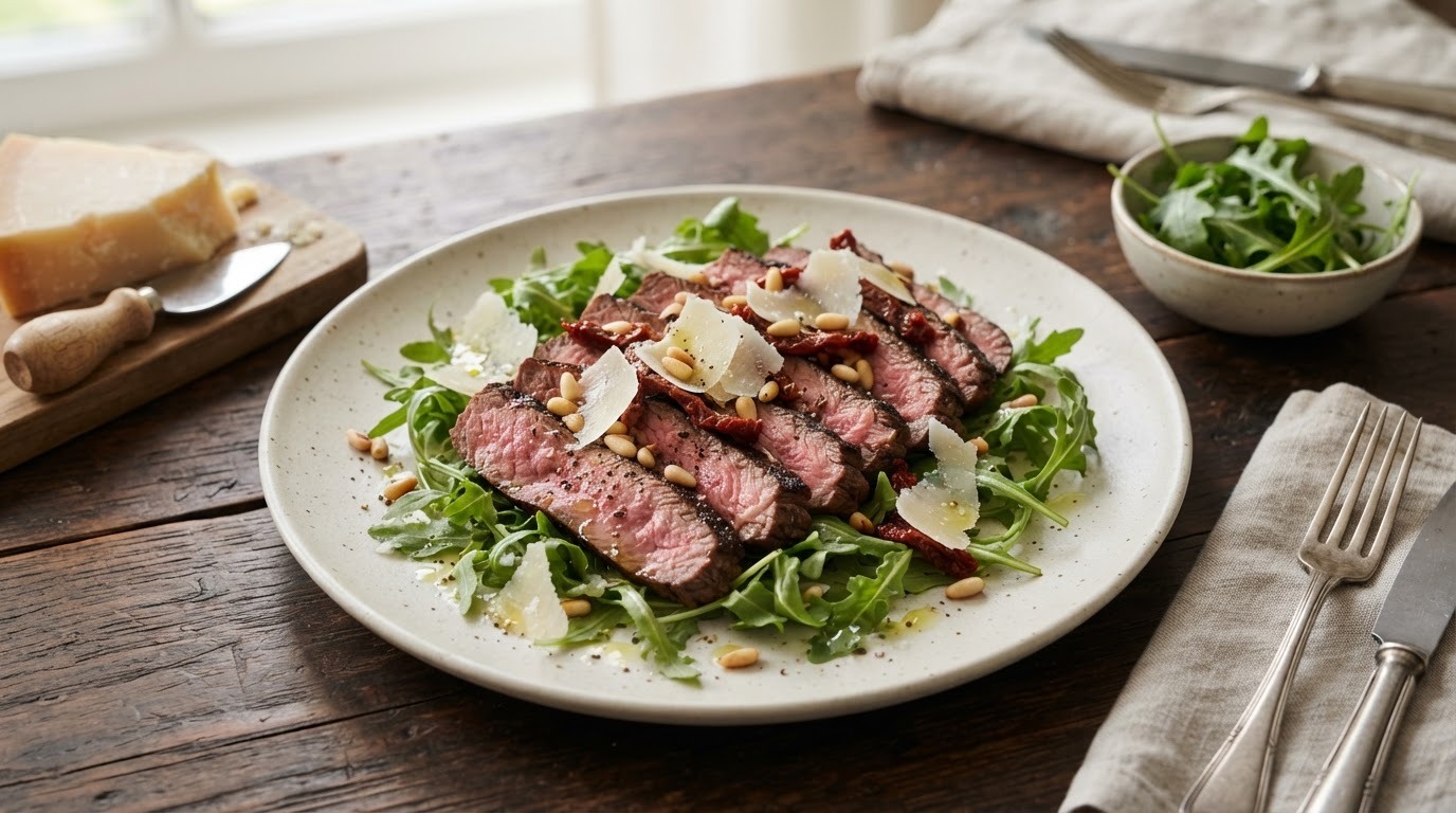 Gesneden Biefstuk met Rucola en Parmezaan