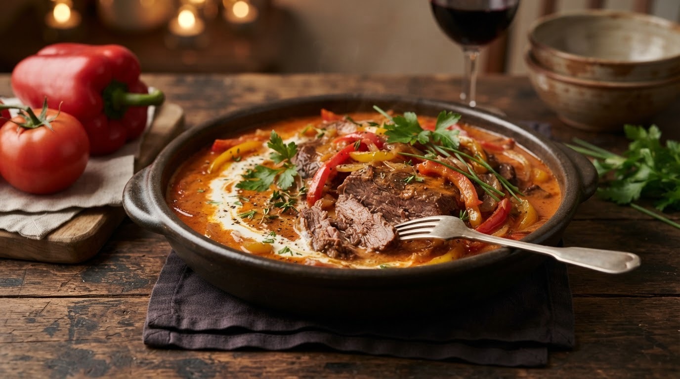 Gestoofde Runderlapjes in Paprika-roomsaus