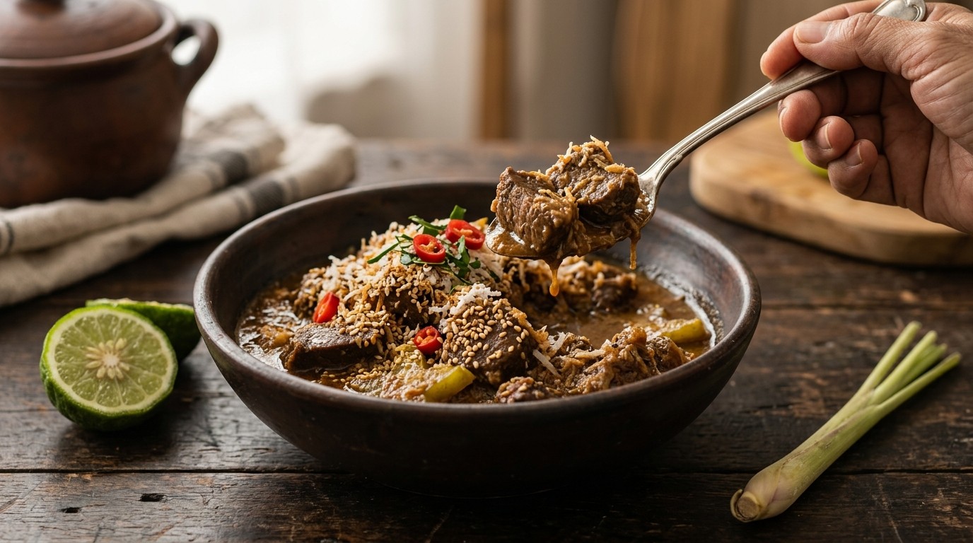 Getcok (Rundvlees in Saus met Sesamzaadjes)
