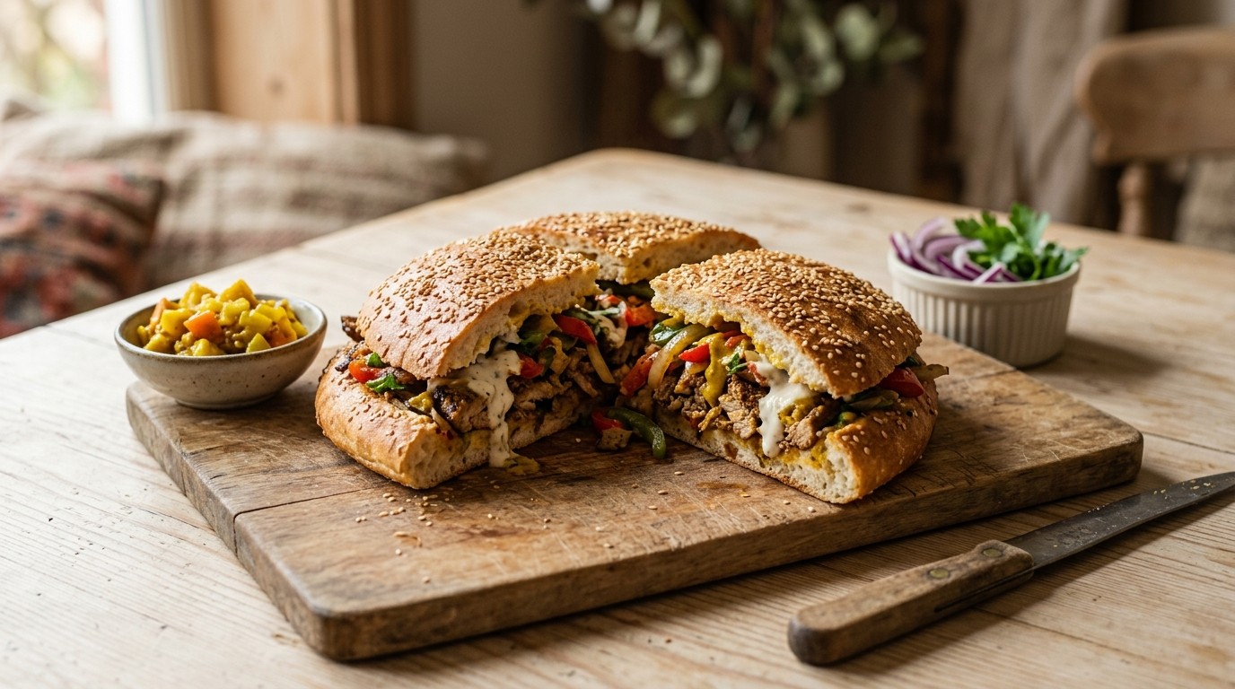 Gevuld Brood met Shoarma-groenteschotel