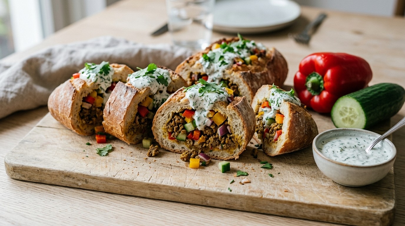 Gevuld Stokbrood met Groente-gehakt recept Gevuld Stokbrood met Groente-gehakt recept