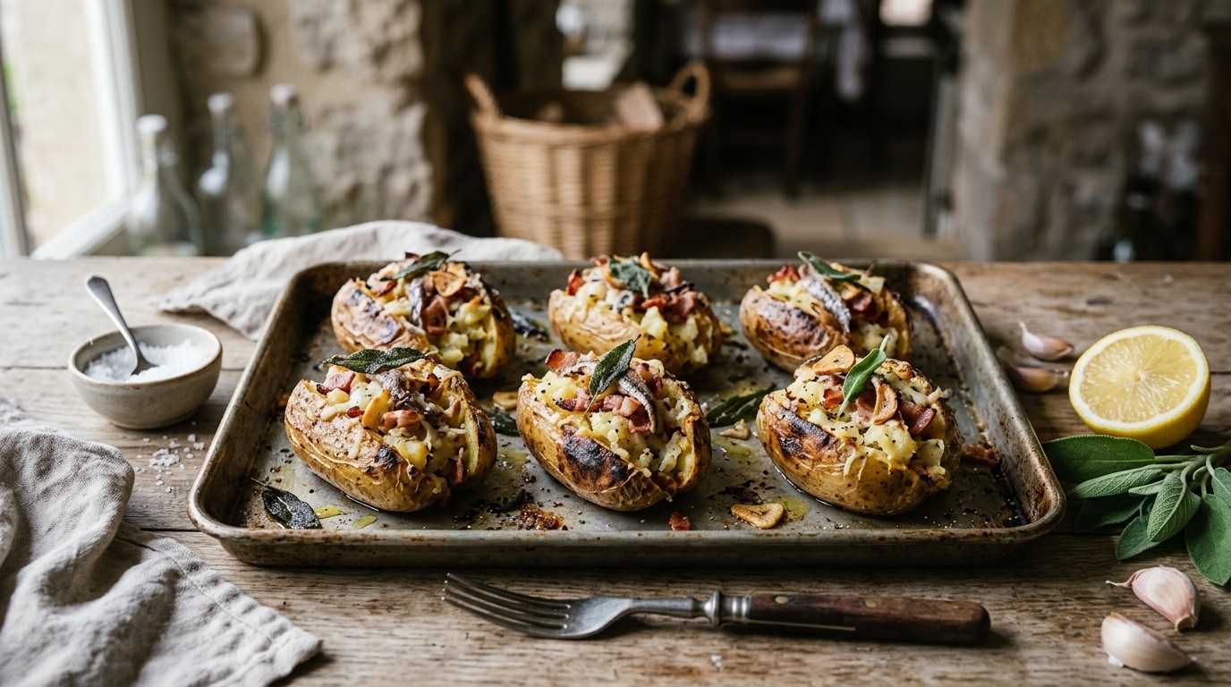 Gevulde Aardappeltjes met Ansjovisfilets en Bacon