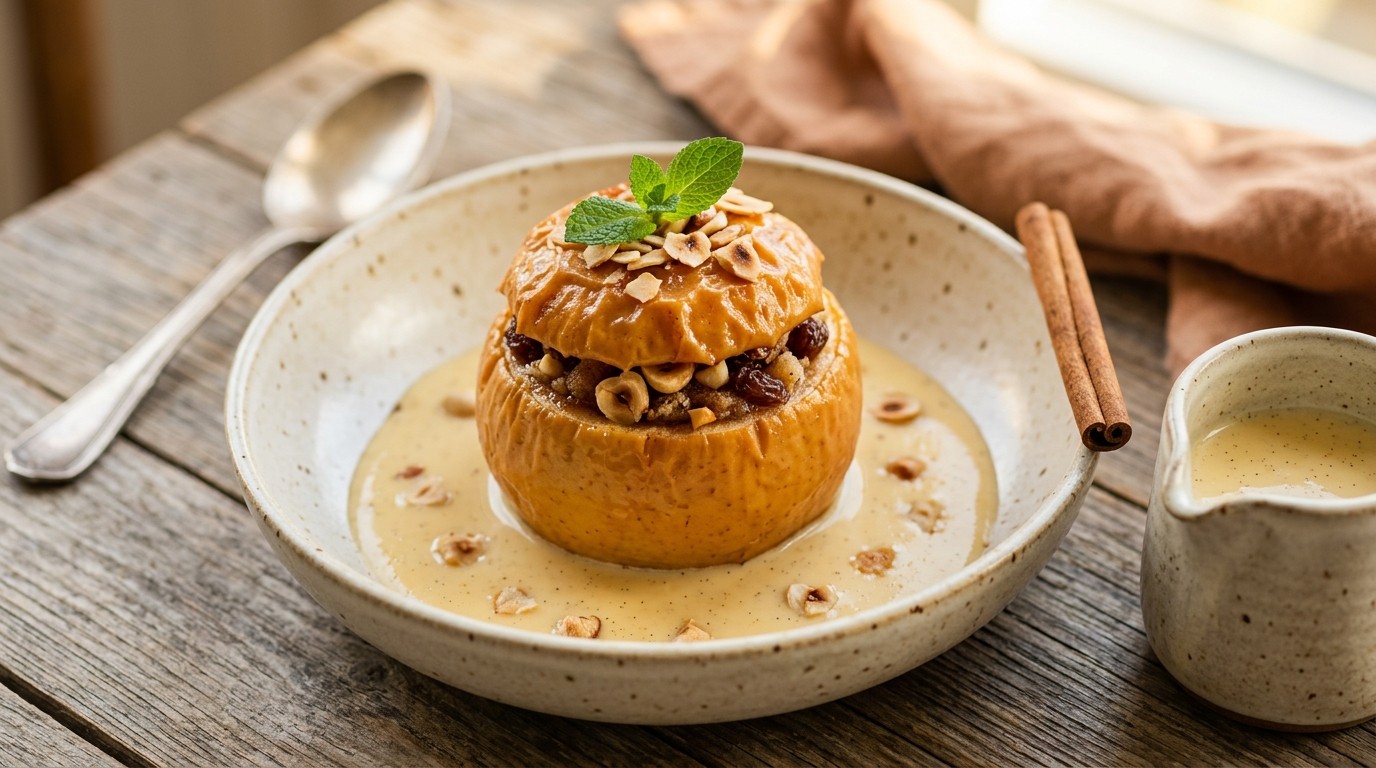 Gevulde Appel met Vanillesaus