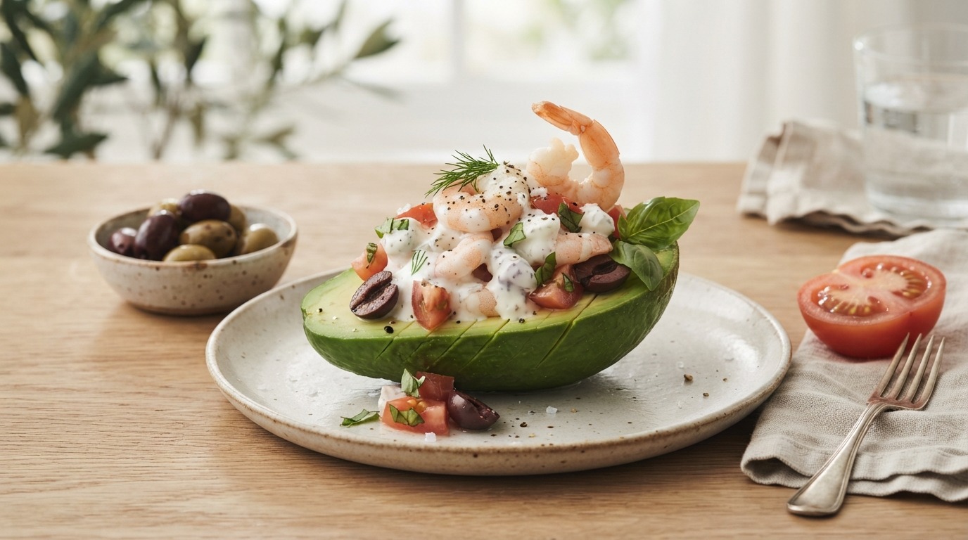 Gevulde Avocado met Garnalen, Tomaat en Yoghurt