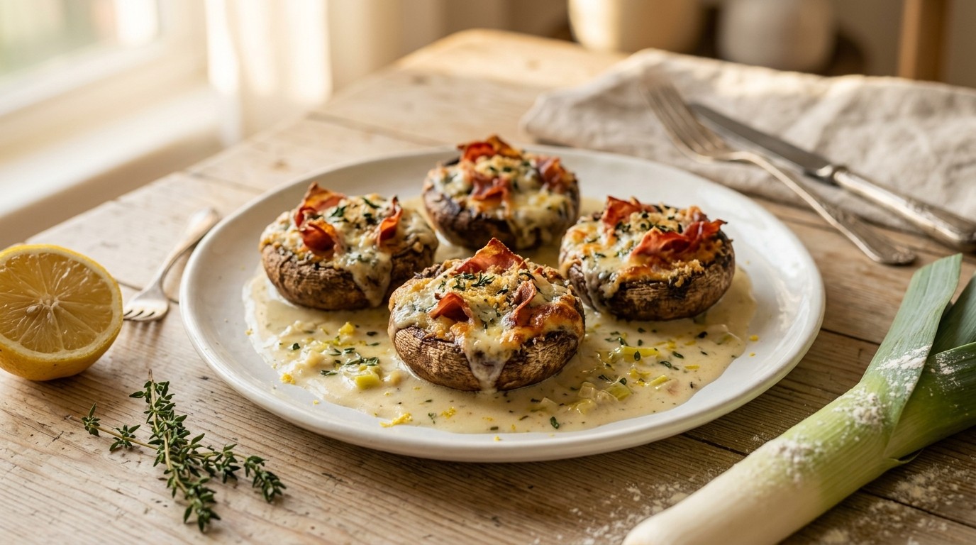 Gevulde Champignons met Prei-citroensaus