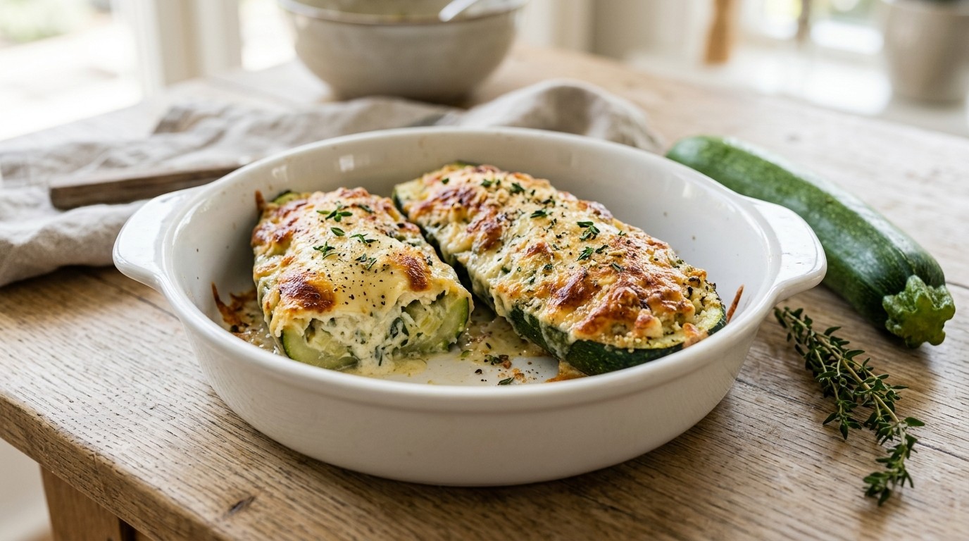Gevulde Courgette met Creme Fraiche en Geraspte Belegen Kaas recept Gevulde Courgette met Creme Fraiche en Geraspte Belegen Kaas recept