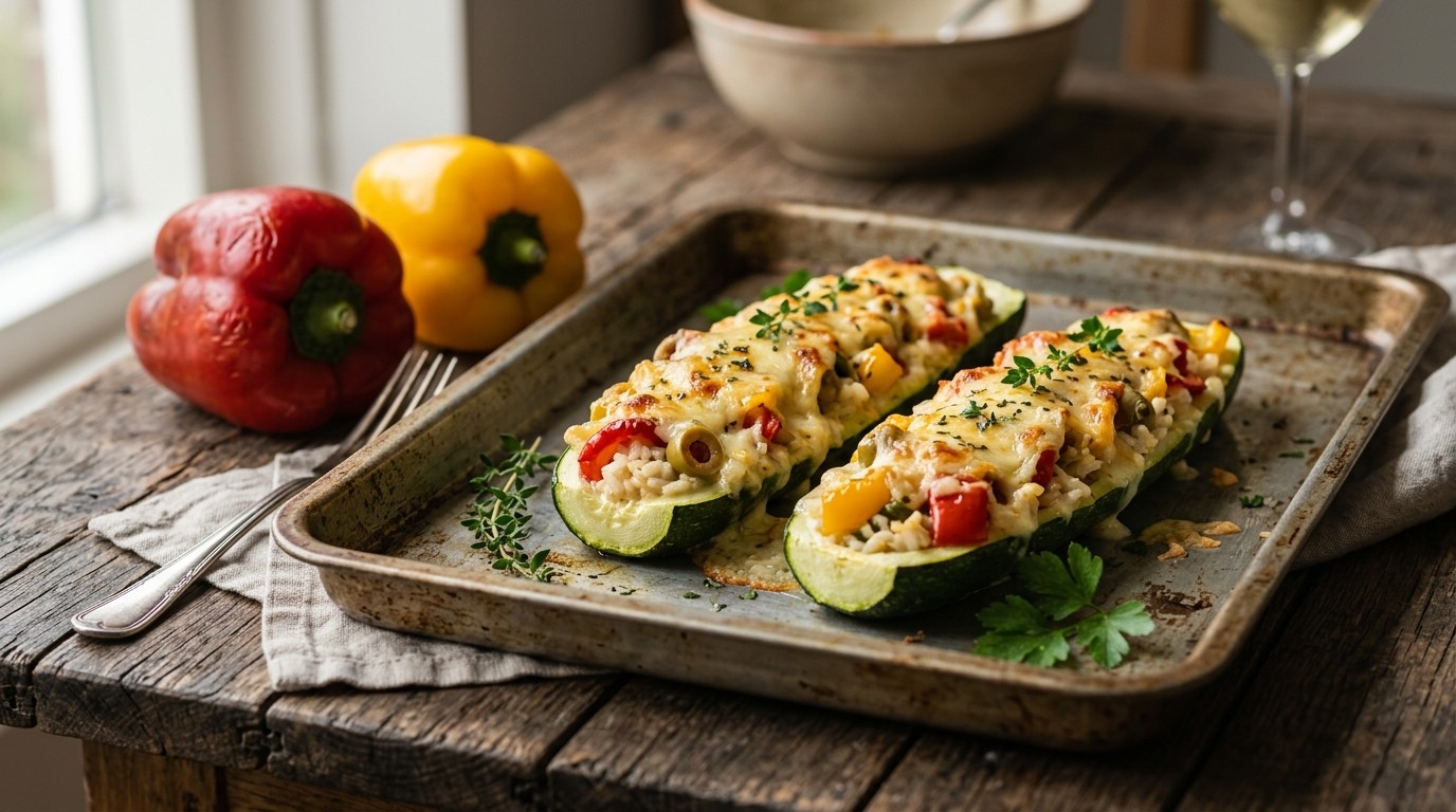 Gevulde Courgette met Paprikarijst recept Gevulde Courgette met Paprikarijst recept