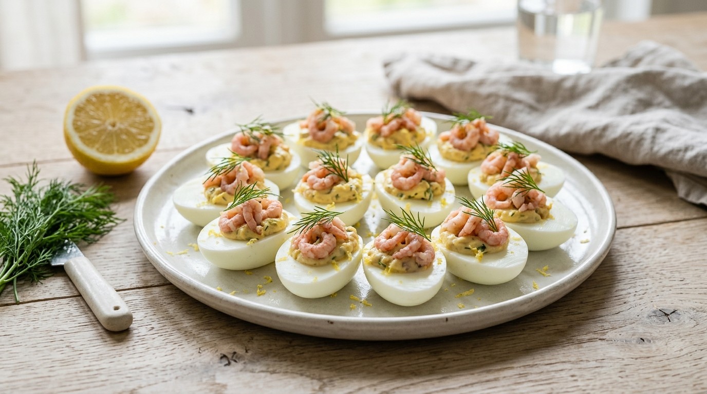 Gevulde Eieren met Garnalen, Dille en Citroensap recept Gevulde Eieren met Garnalen, Dille en Citroensap recept