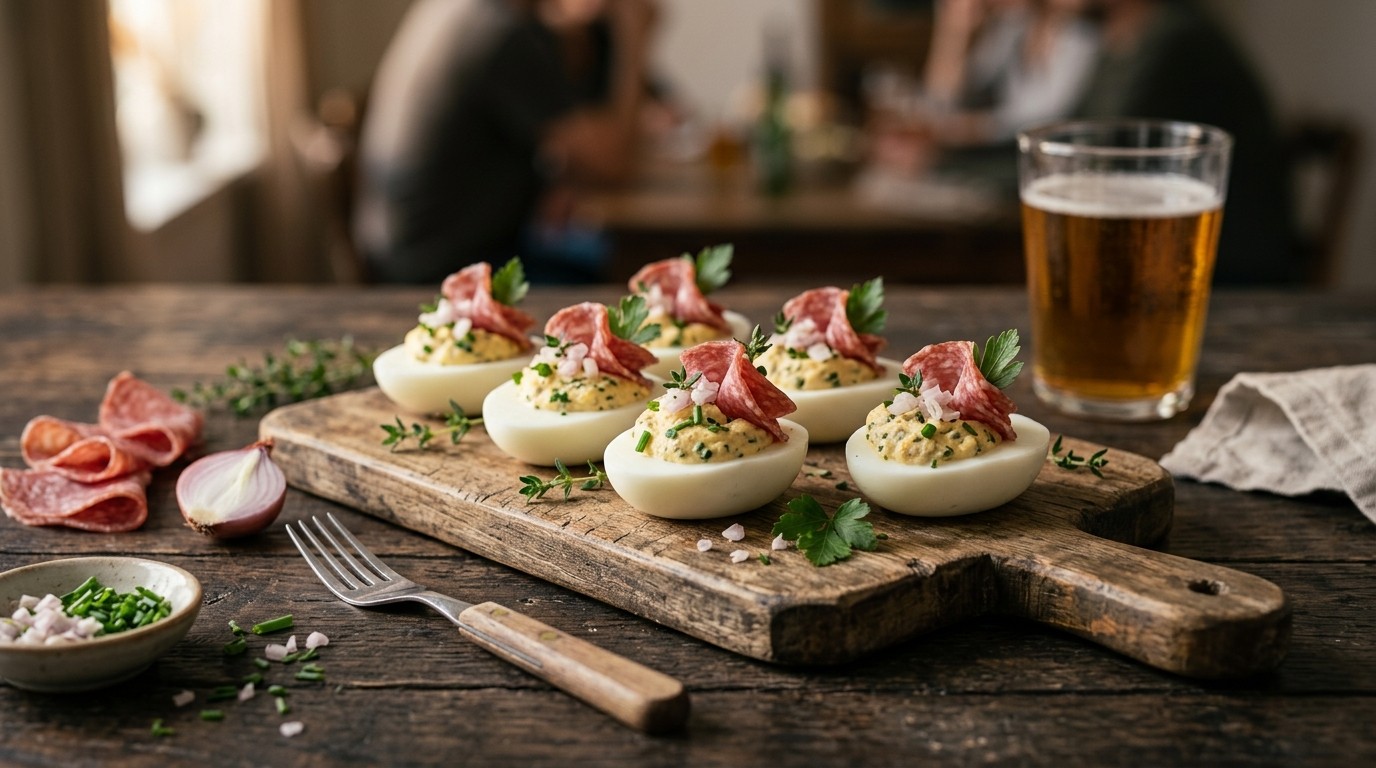 Gevulde Eieren met Salami, Kruiden en Sjalotje