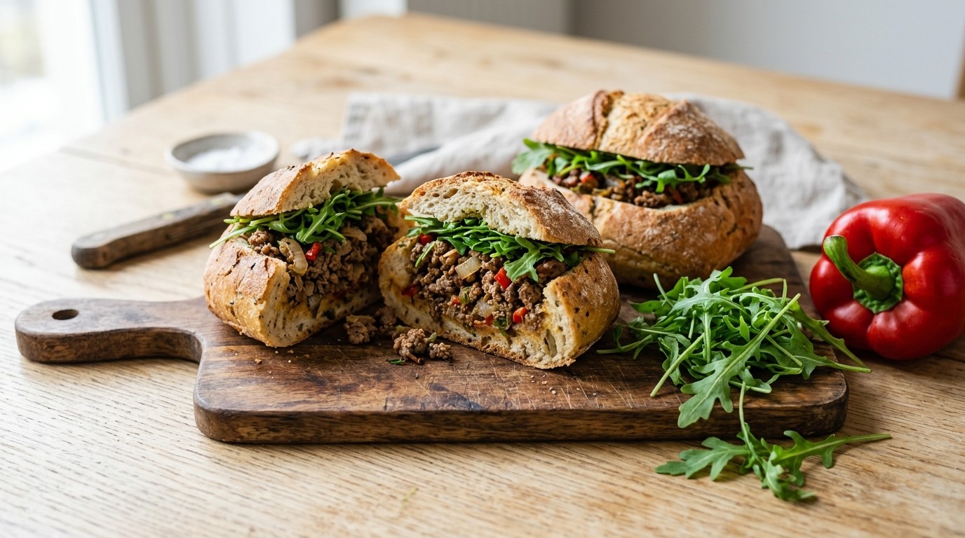 Gevulde Italiaanse Bollen met Gehakt en Rucola
