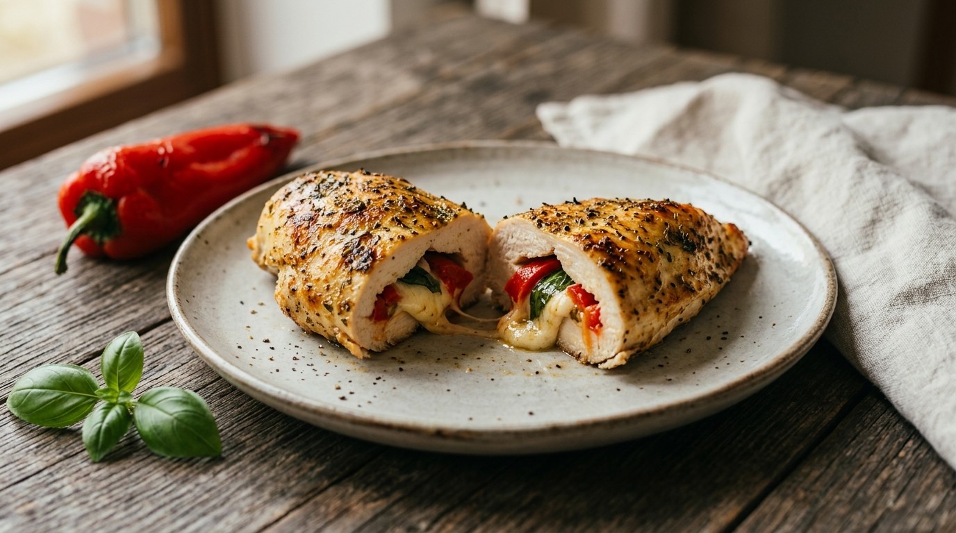 Gevulde kip met Paprika en Mozzarella recept Gevulde kip met Paprika en Mozzarella recept