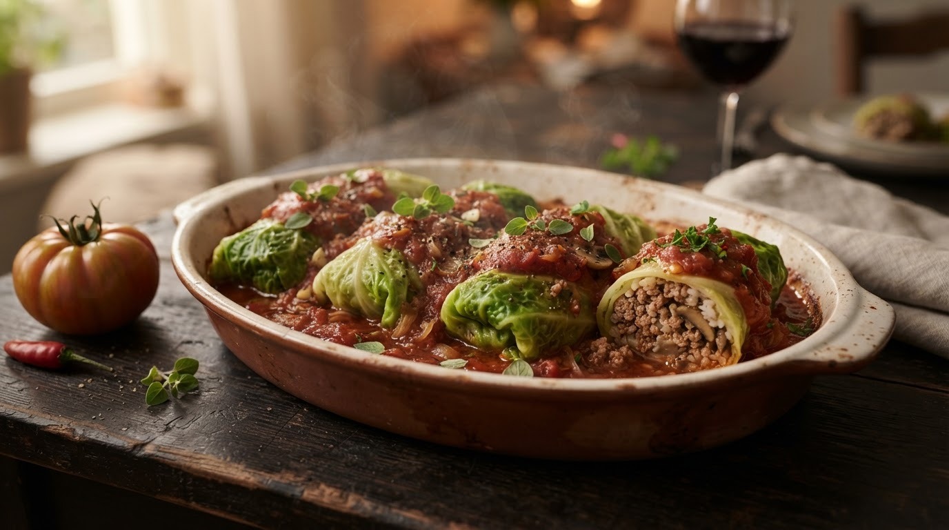 Gevulde Koolrolletjes in Tomatensaus