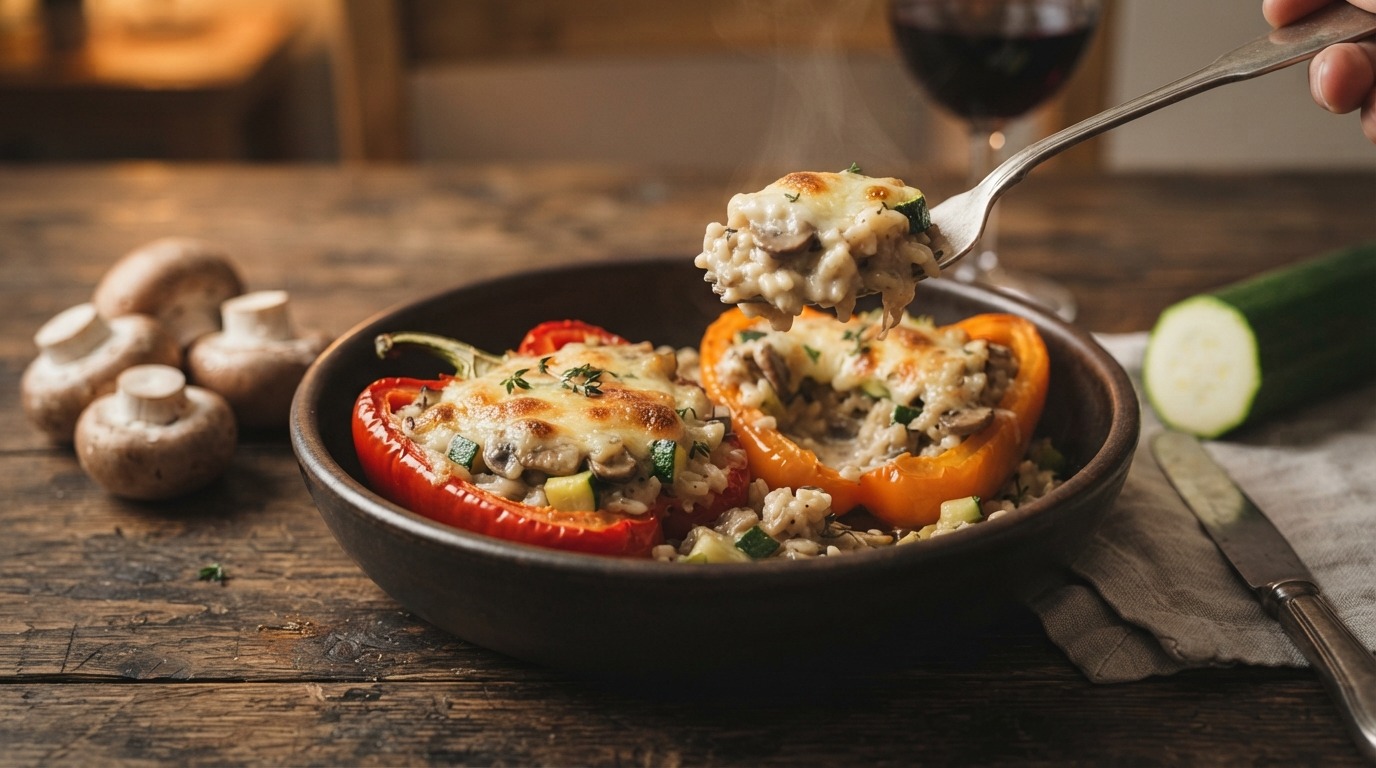 Gevulde Paprika met Paddenstoelenrisotto