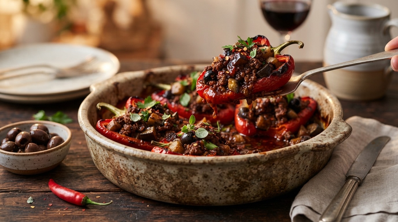 Gevulde Paprika met Pittige Rundergehakt recept Gevulde Paprika met Pittige Rundergehakt recept