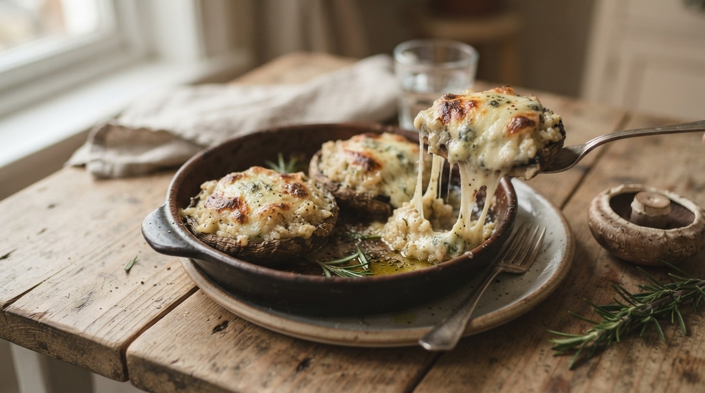 Gevulde Portobello met Risotto en Kaas