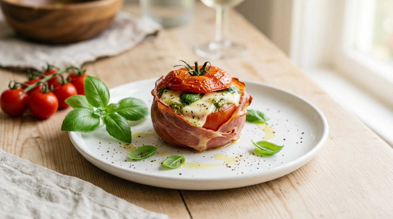 Gevulde Tomaat met Mozzarella en Parmaham