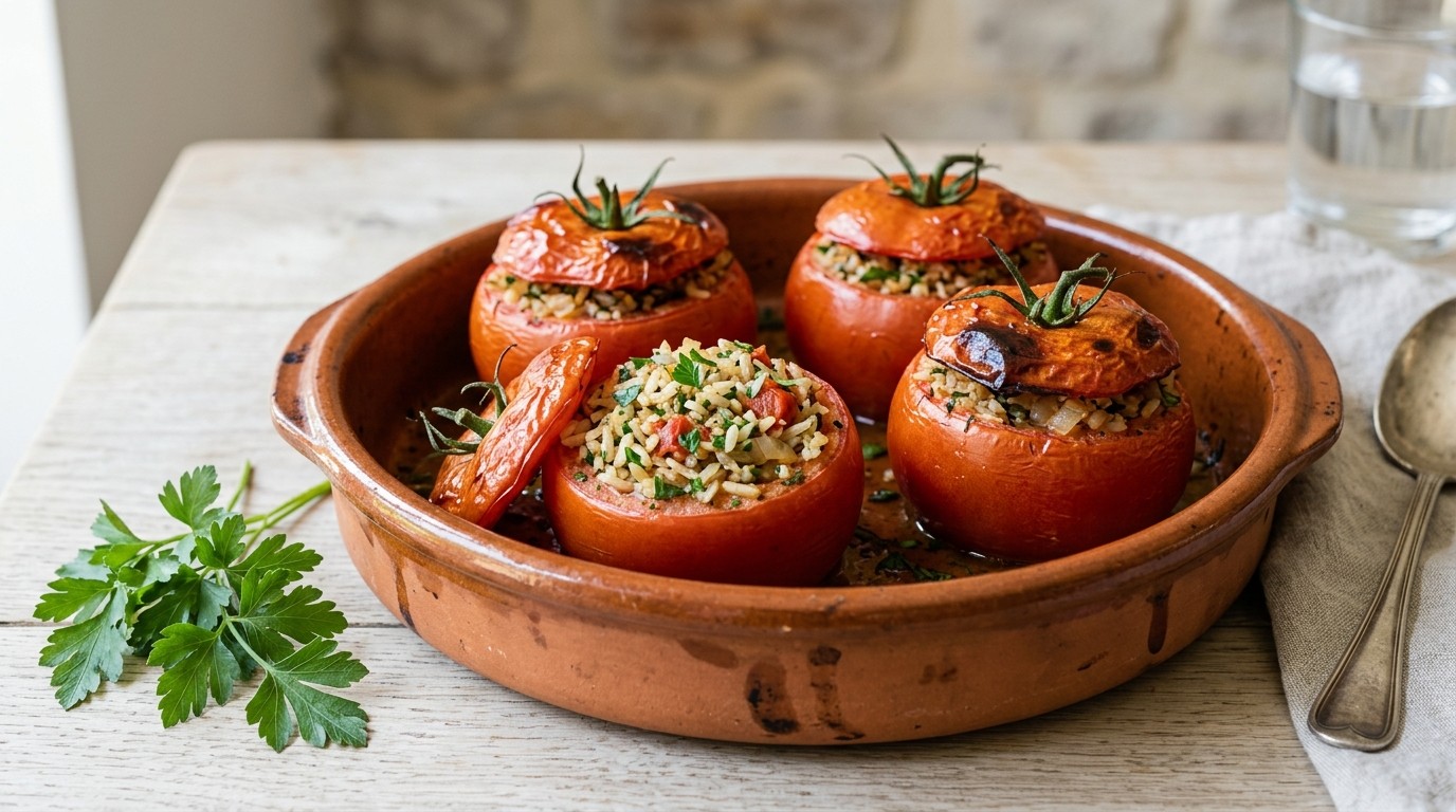 Gevulde Tomaat (ui, Rijst en Peterselie) recept Gevulde Tomaat (ui, Rijst en Peterselie) recept