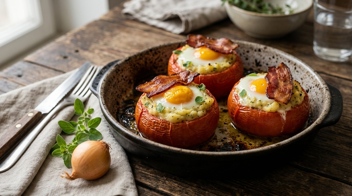 Gevulde Tomaten met Aardappelpuree en ei