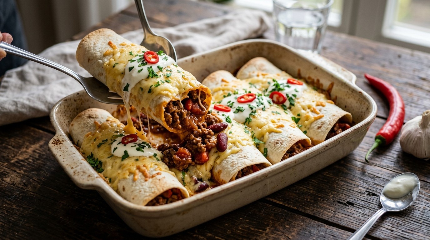 Gevulde Wraps met Rundergehakt, Tomaat, Zure Room en Geraspte Kaas