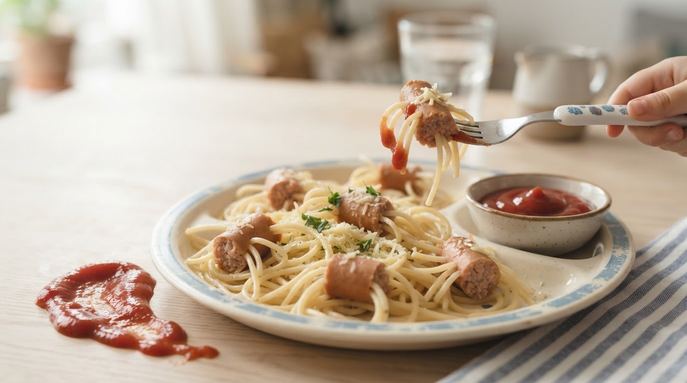 Grappige Spagetti met Knakworst