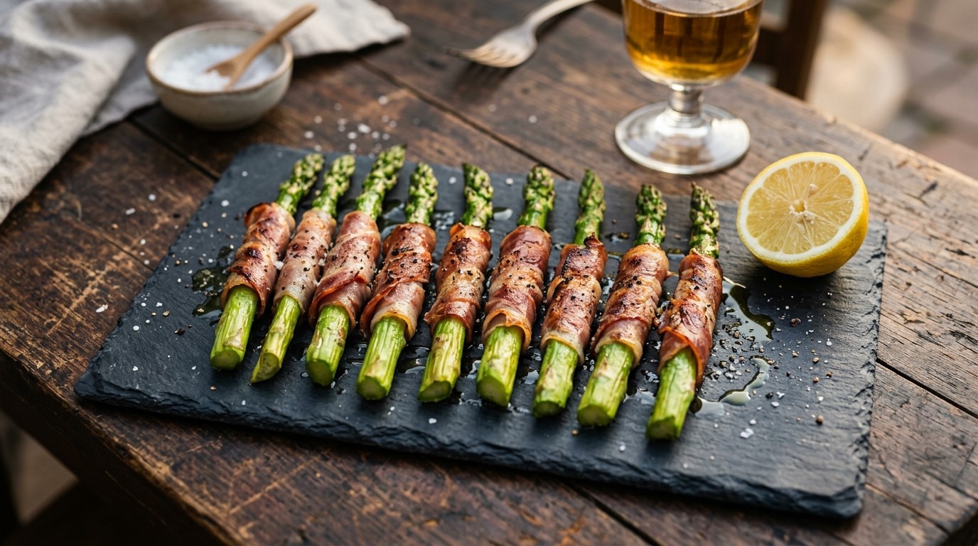 Groene Asperges in Serranoham