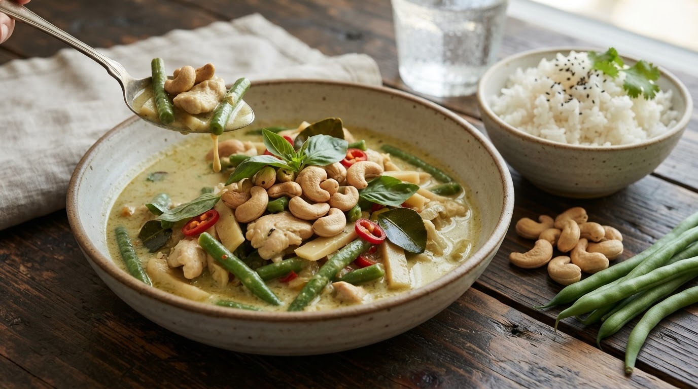 Groene Curry met Sperzieboon en Cashewnoot
