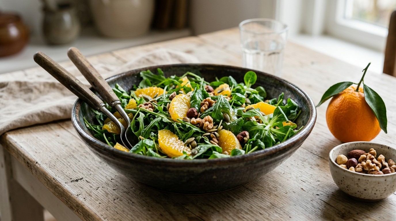 Groene Maaltijdsalade met Noten en Sinaasappel