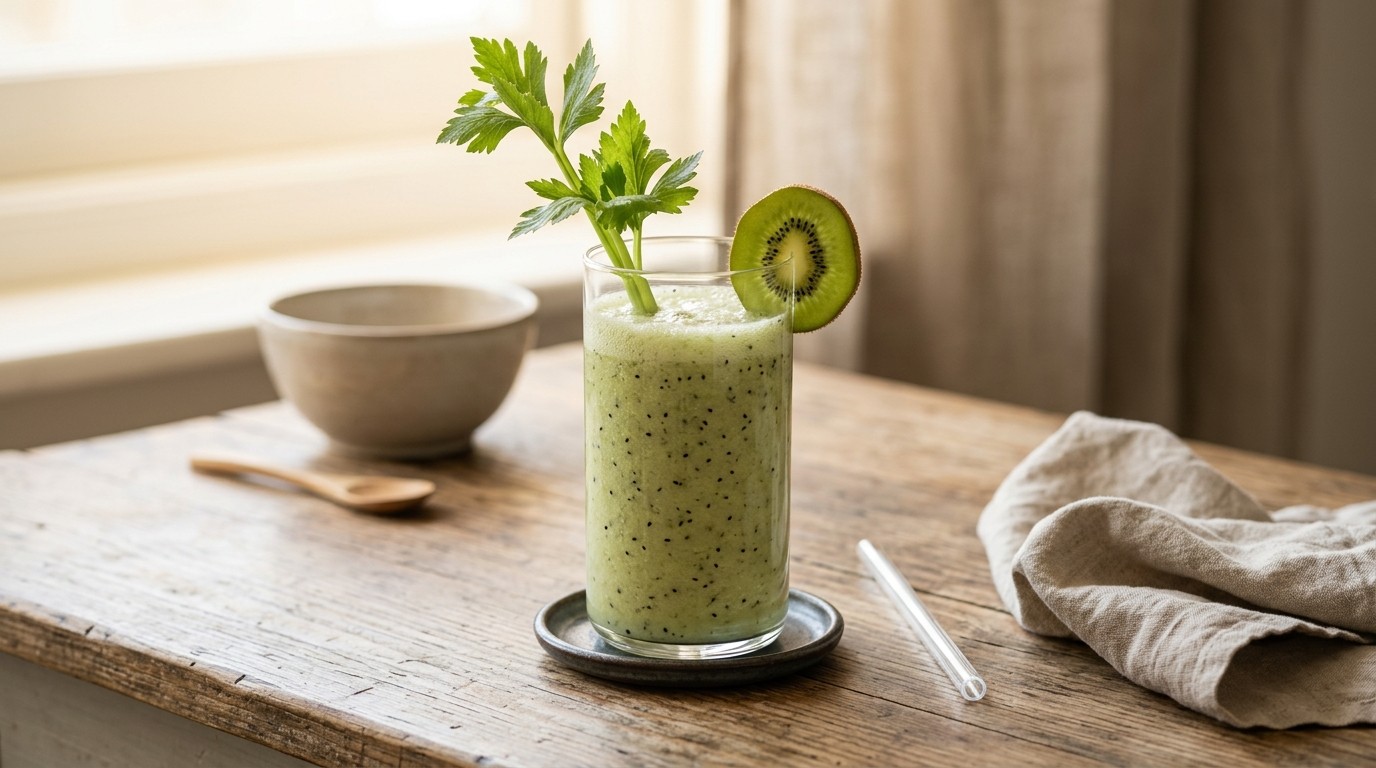 Groene Smoothie: Bleekselderij-Kiwi-Banaan
