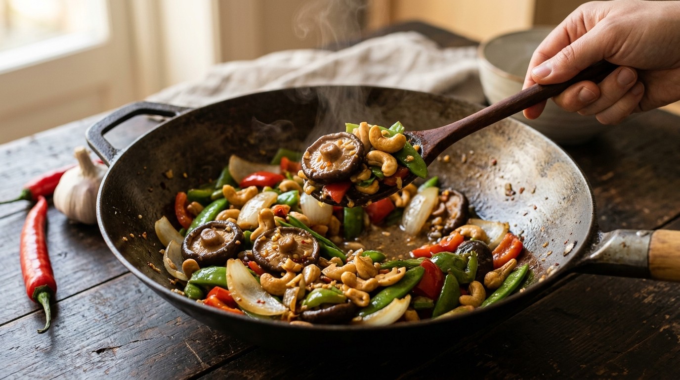 Groente en Cashewnoten uit de wok