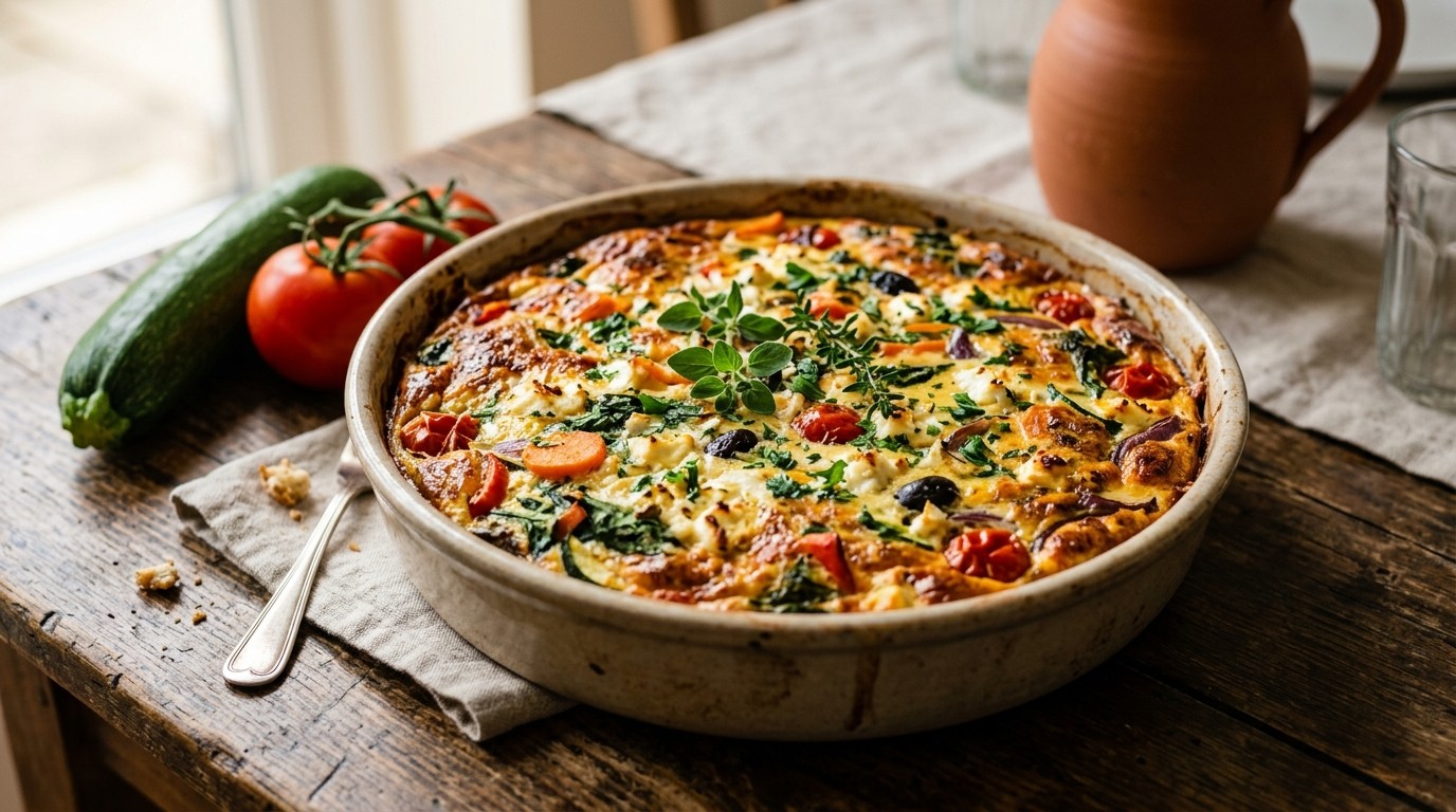 Groente-ovenschotel met Feta en Zwarte Olijven