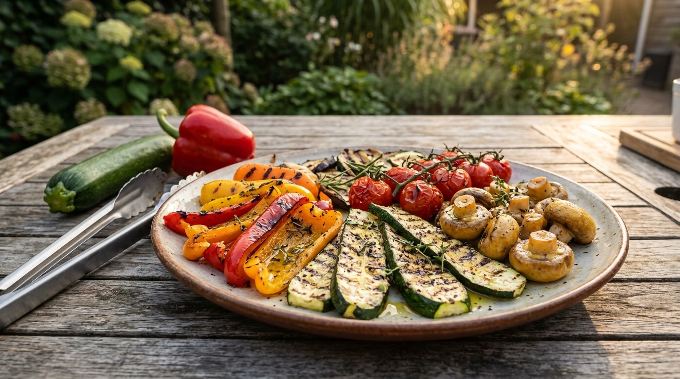 Groenten van de Grill met Courgettes, Tomaten en Champignons