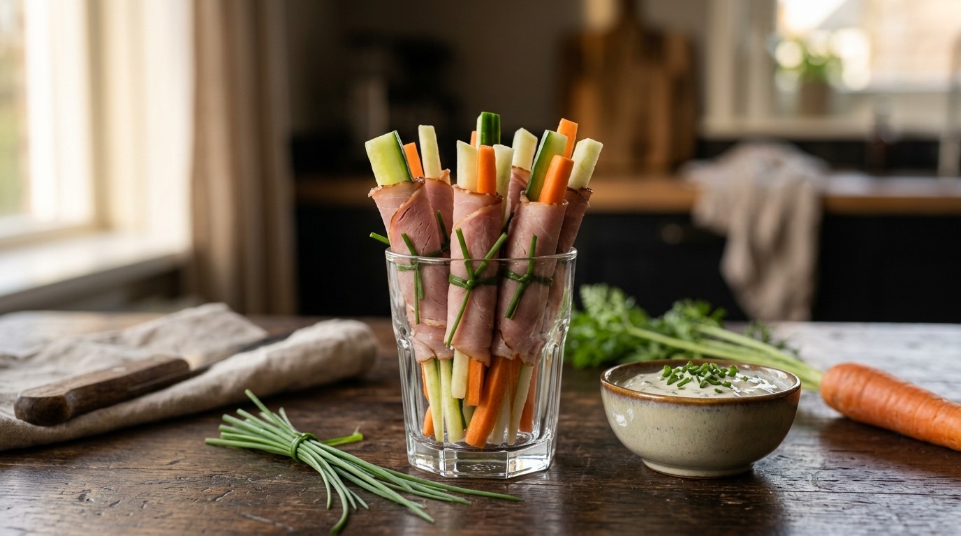 Groentesticks in een Hamjasje recept Groentesticks in een Hamjasje recept