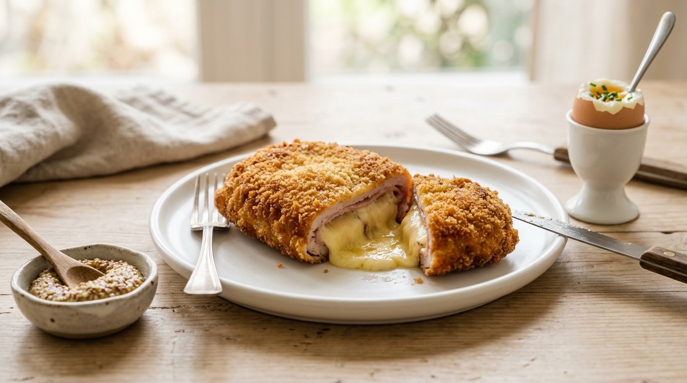 Ham-kaasschnitzel met Zaanse Mosterd