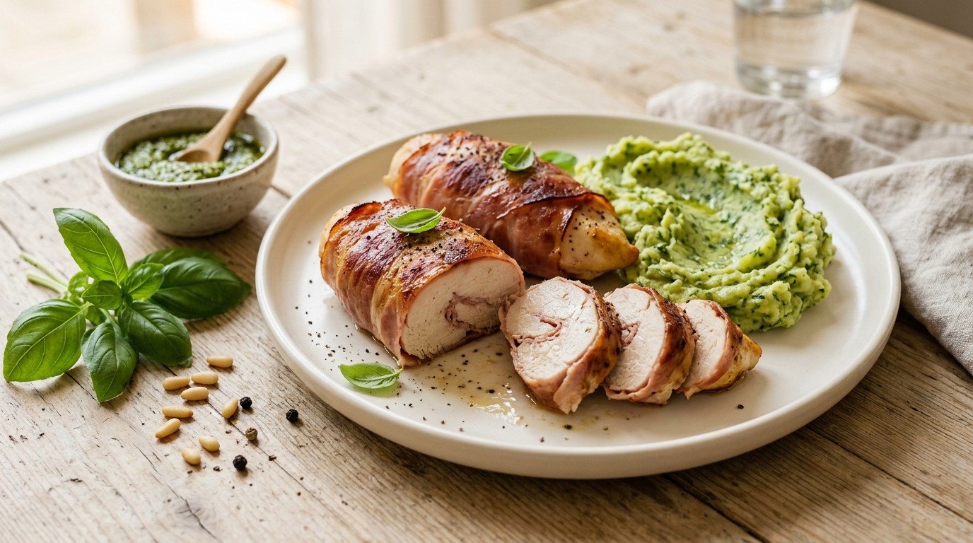 Ham-kippakketjes met Pestopuree