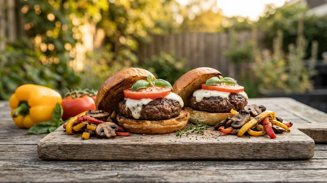 Hamburgers met Tomaat en Mozzarella