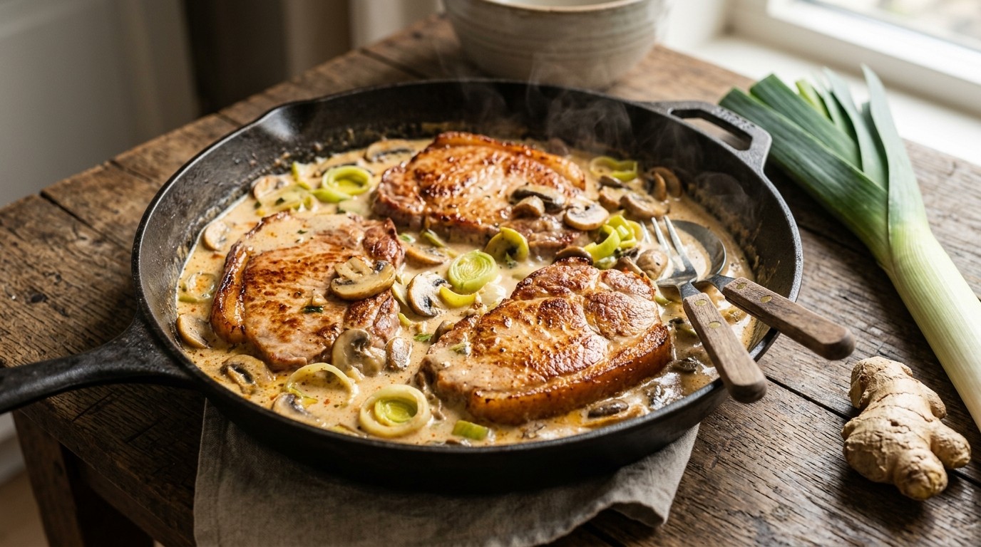 Hamlapjes met Prei en Champignons