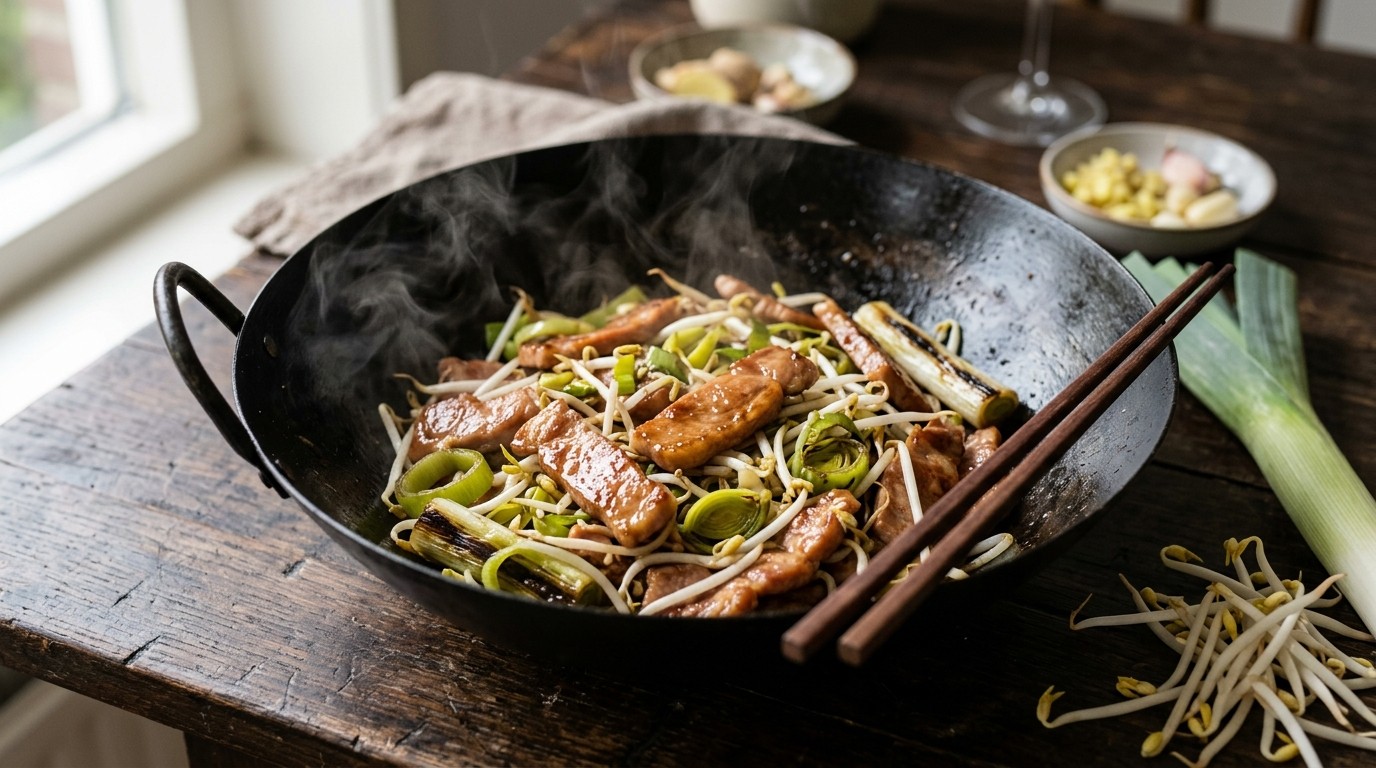 Hamlappen met Taugé en Prei recept Hamlappen met Taugé en Prei recept