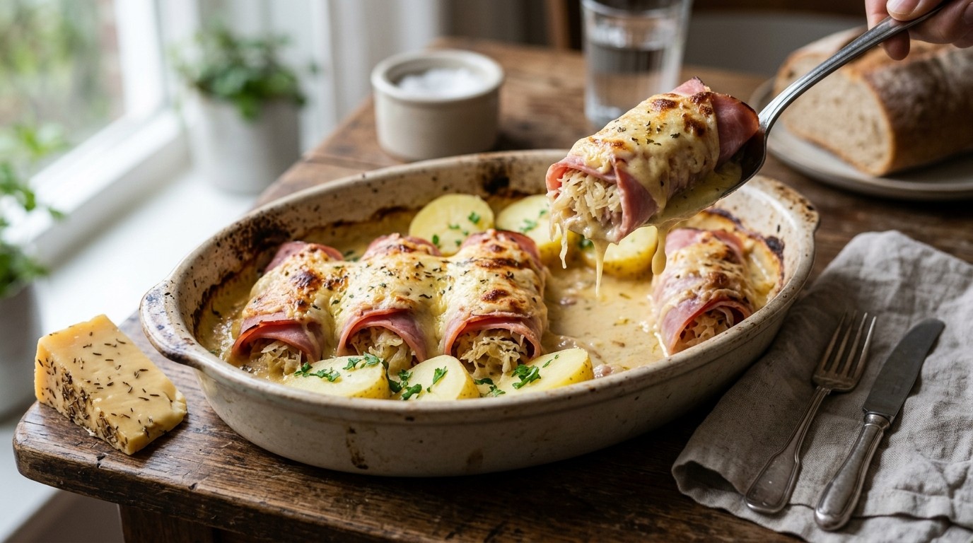 Hamrolletjes met Zuurkool en Kaas