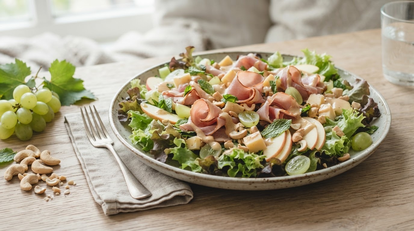 Hamsalade met Witte Druiven en Notendressing