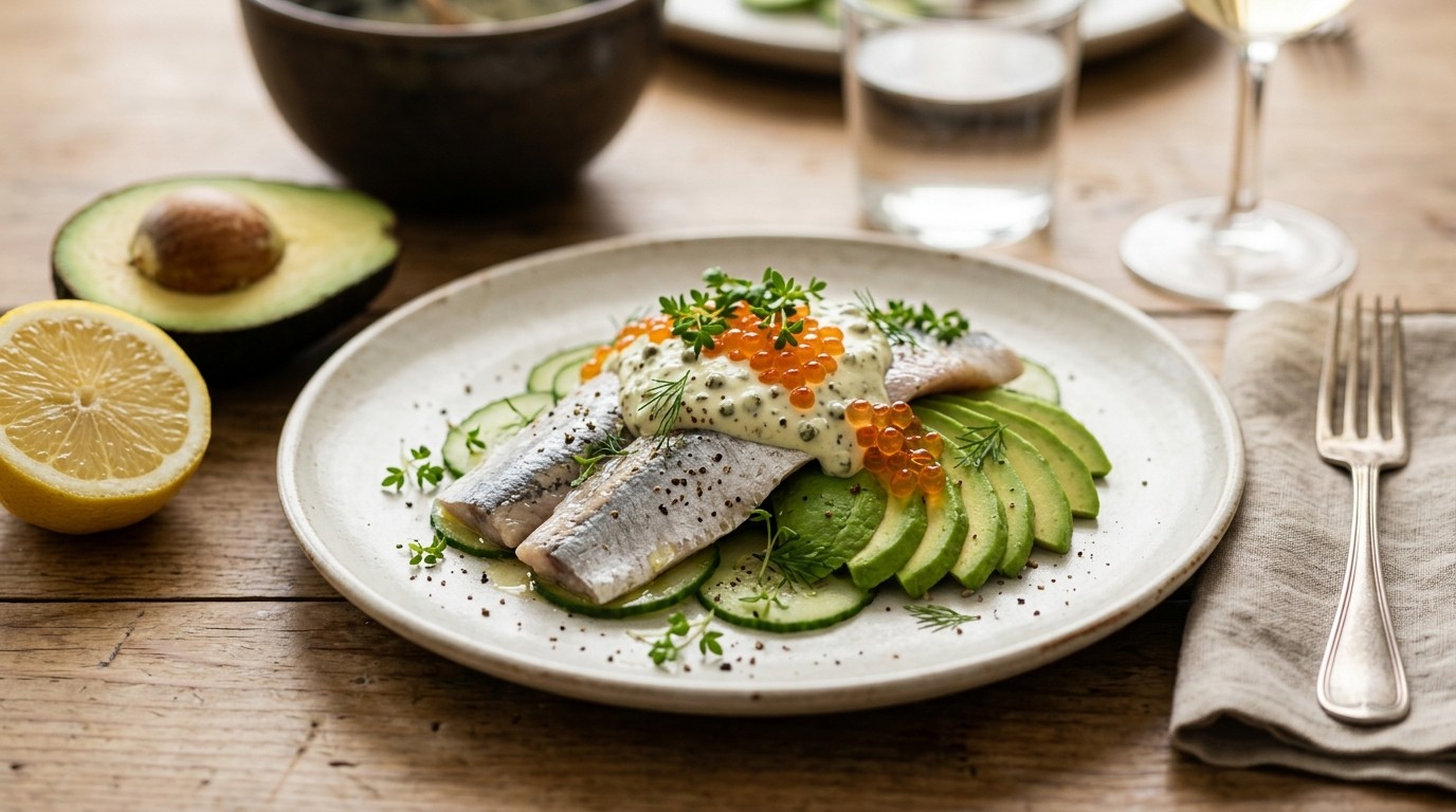 Haring met Avocado en Peperroomsausje
