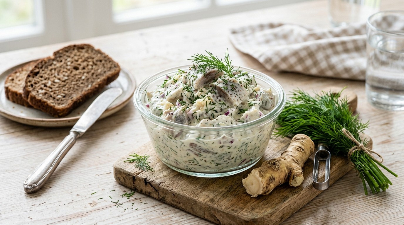 Haringsalade met Dille Roomsaus recept Haringsalade met Dille Roomsaus recept